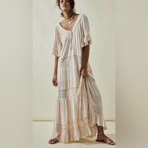 New Free People Dream On Tiered Maxi Dress Ivory Sz Sm